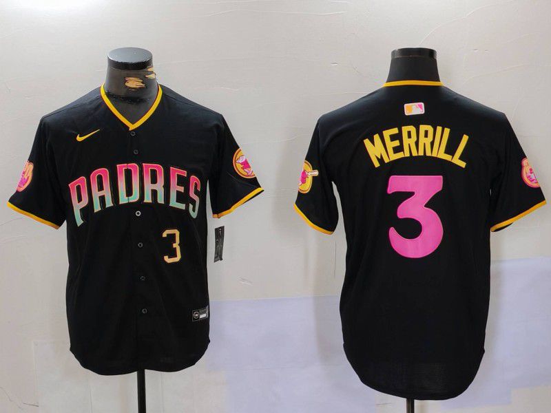 Men San Diego Padres #3 Merrill Black Joint Name 2024 Nike MLB Jersey style 2